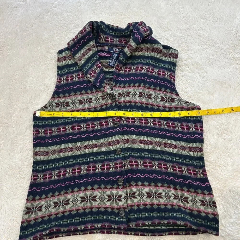 Chaps Womens Knit Sweater Vest Multicolor Sz L Cotton Boho Indie Grunge Core Fun
